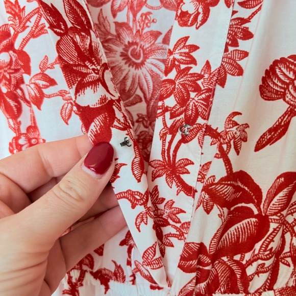 Anthropologie Somerset Red White Floral Toile Cotton Tiered Maxi Dress XS - Picture 10 of 10